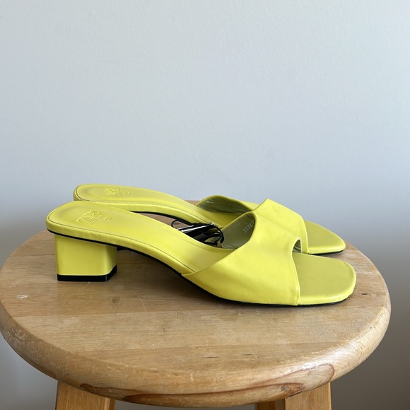 Zara KITTEN BLOCK HEELED MULES LEATHER SANDALS SLIP ON SLIPPERS GREEN 7.5 38 - Picture 13 of 17